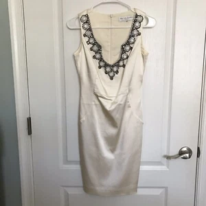 Trina Turk White Holiday Dress Beaded Neckline EUC - Picture 1 of 7