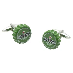 Green Beer Cap Cufflinks with Gift Tin - Picture 1 of 2