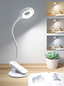 LAMPADA DA LETTURA CON PINZA LUCE LED REGOLABILE ERGONOMICA FLESSIBILE RICARICA - Foto 1 di 8
