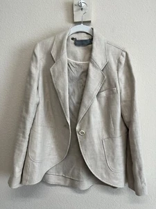 PROENZA SCHOULER Linen Blazer Jacket Size 8 Beige Patch Pockets 1 Button - Picture 1 of 19