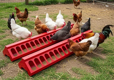 Little Giant 20" Plastic Flip-Top Poultry Ground Feeder, Red Chickens Bird 2PCK - Image 1 of 4