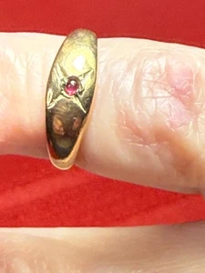 Antique Vintage 1933 Baby Ring 14K Gold Plated 1/25 Ruby Inset Size 0 - Picture 1 of 13