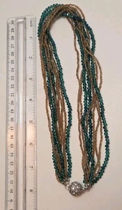 Park Lane Necklace emerald green And Blue glass and Brown colored beads, Magnet - Picture 1 of 4