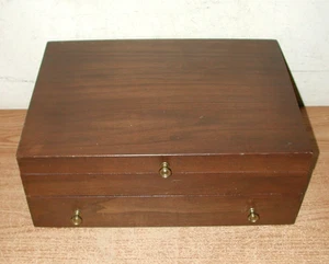 VINTAGE 2-TIERED FLATWARE SILVERWARE WOODEN STORAGE CHEST WITH DRAWER - Picture 1 of 12