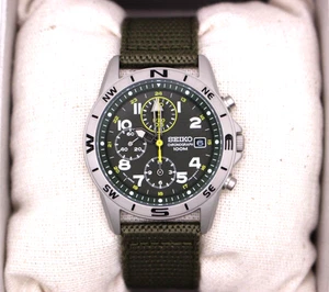 SEIKO SND377R Reloj Cronógrafo Hombre Nuevo Verde Auténtico Militar De Japón - Imagen 1 de 14