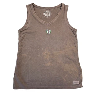 Canotta donna Life is Good M marrone infradito scollo a V casual estate spiaggia - Foto 1 di 5