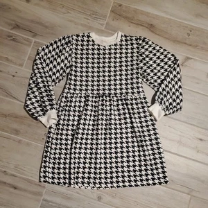Jessica Simpson Girls White Black Houndstooth Jersey Knit Puff Sleeve Dress L 12 - Picture 1 of 4