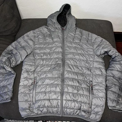 Hawke & Co Jacket Mens Large Gray Hooded Packable Puffer Coat Lightweight HDN616 - Image 1 of 4
