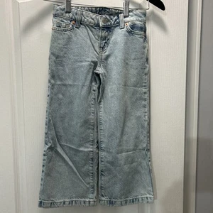 Cat & Jack Kids Girls Adjustable Waist Snap Button Wide Leg Jeans Light Blue 7 - Picture 1 of 4