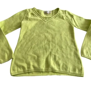 Bonpoint Girls Lime Yellow Cotton V-Neck Long Sleeve Sweater size 8 - Picture 1 of 5