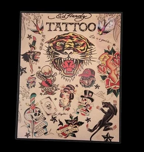 Ed Hardy Tattoo Wood Plaque Wall Hanging Poster Y2K Flash Art 16x20 Artwork - Picture 1 of 16