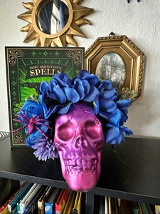 Handgefertigtes Dia de los Muertos blaues Kopfschmuck / Blumenstirnband Tag der Toten - Bild 1 von 4