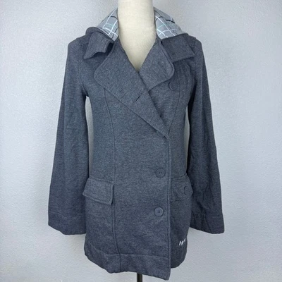Chaqueta Abrigo Hurley Para Mujer Gris Doble Pecho Con Capucha Guisante XS Forrada a Cuadros Capucha Foto 1 de 4