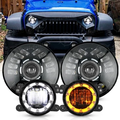 For 2007-2018 Jeep Wrangler JK JKU 7 Inch Halo LED Headlights Fog Lights Combo Foto 1 de 4