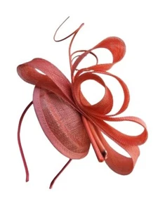 NEW Coral Pink Sinamay Pointed Cap Fascinator Loop Ostrich Quills Aliceband Prom - Picture 1 of 1