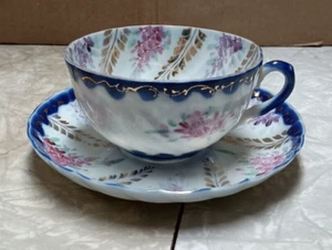 Platillo de taza de té vintage antiguo de porcelana azul pintado a mano - Imagen 1 de 11