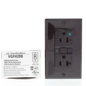 Cooper Brown Hospital Grade GFCI Duplex Receptacle 5-20R 20A 125V 2P3W VGFH20B - Picture 1 of 7