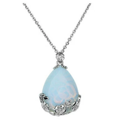 Collana ciondolo goccia autentica pietra di luna naturale GARANZIA argento NUOVA - Immagine 1 di 3