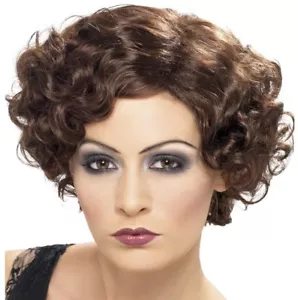 20s Ladies Flirty Flapper Fancy Dress Wig Charleston Wig Brown New by Smiffys - Picture 1 of 5