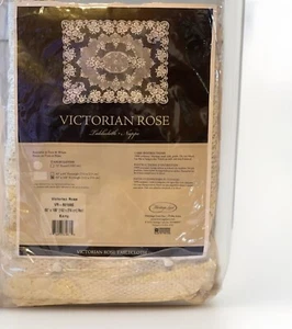 Tovaglia pizzo usata una volta 60” x 108” rettangolare ecrù rosa vittoriana intricata - Foto 1 di 3