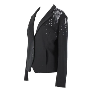 Antthony Sz L Black Silver Rhinestones Collared Lined Polyester Rayon Jacket - Picture 1 of 24