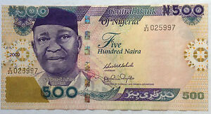 Nigeria 2009 500 Naira Minor Error Note V/23 025997 (Shifted)