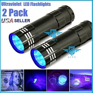 2x Linterna LED Ultra Violeta UV Luz Negra 395 Casi Nuevo Lámpara de Inspección Antorcha - Imagen 1 de 24