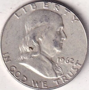 1962 SILVER Franklin Half - VF - #33 - BEAUTIFUL COIN - BEAUTIFUL COLOR - Picture 1 of 2