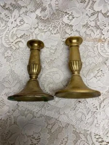Pair of 19th C Bronze Candleholder 6in x 4in x 3in - Picture 1 of 8