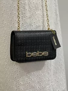 Bebe Damen Umhängetasche Logo schwarz gold geprägt Celia Schulterkette Tasche Neu - Bild 1 von 15