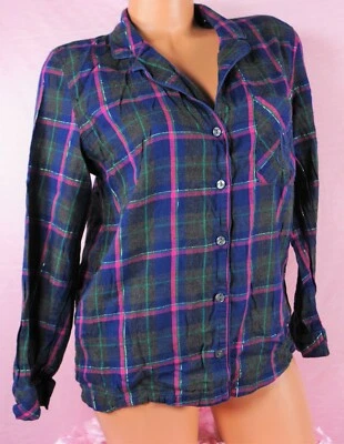 Victoria's Secret мягкий фланелевый синий розовый Серебряный Lamé рубашка для сна пижамы верхний размер S - Изображение 1 из 4