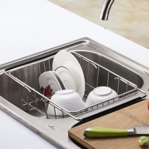 Adjustable Over Sink Dish Drying Rack Stainless Steel Cup Drainer Strainer - Picture 1 of 12