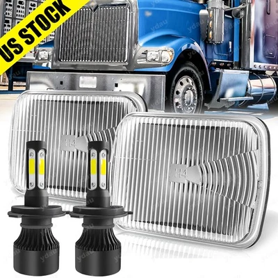 Par de faros LED de haz alto/bajo DOT para International IHC 9200 9400i 9900 7x6" Foto 1 de 4