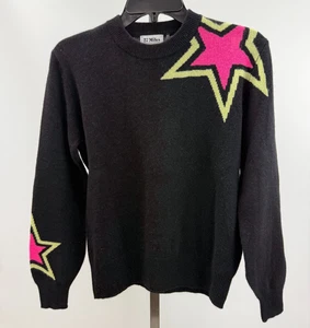 27 Miles Malibu Black Sweater Pink & Yellow Star Design SZ S 100% Cashmere - Picture 1 of 3