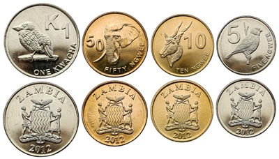 ZAMBIA SET OF 4 COINS 5 NGWEE - 1 KWACHA 2012 ANIMALS UNC - Image 1 of 2