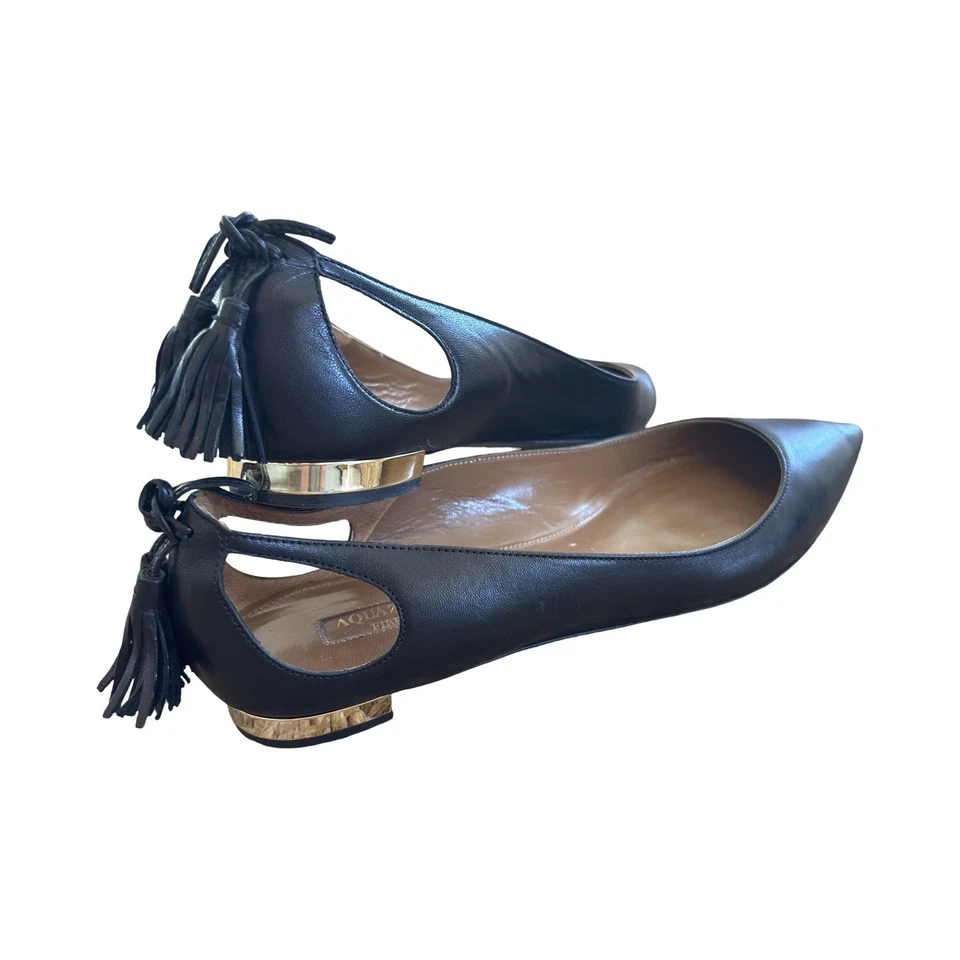 Aquazzura Forever Marilyn Borla Pisos Cuero Negro Talla 38.5 Recorte Foto 1 de 4