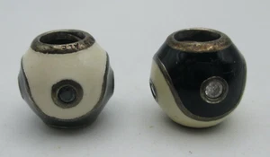 VTG Authentic PANDORA Retired 925 Ale Ying Yang White & Black Enamel & CZ Charms - Picture 1 of 5