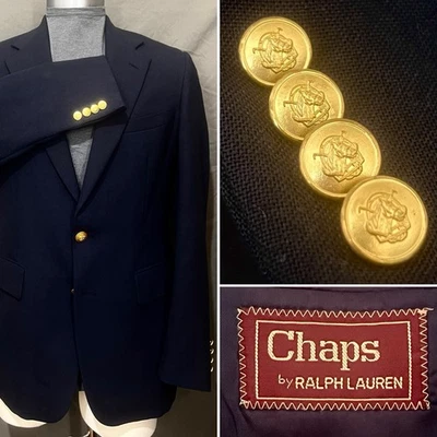 Ralph Lauren Chaps Hopsack Navy Blue Blazer Metal Button Sport Coat Mens 40L VTG - Image 1 of 4