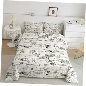 Aircraft Comforter Set Size Kids Sketch Airplane Bedding Set Twin Aircraft 04 - Picture 1 of 7