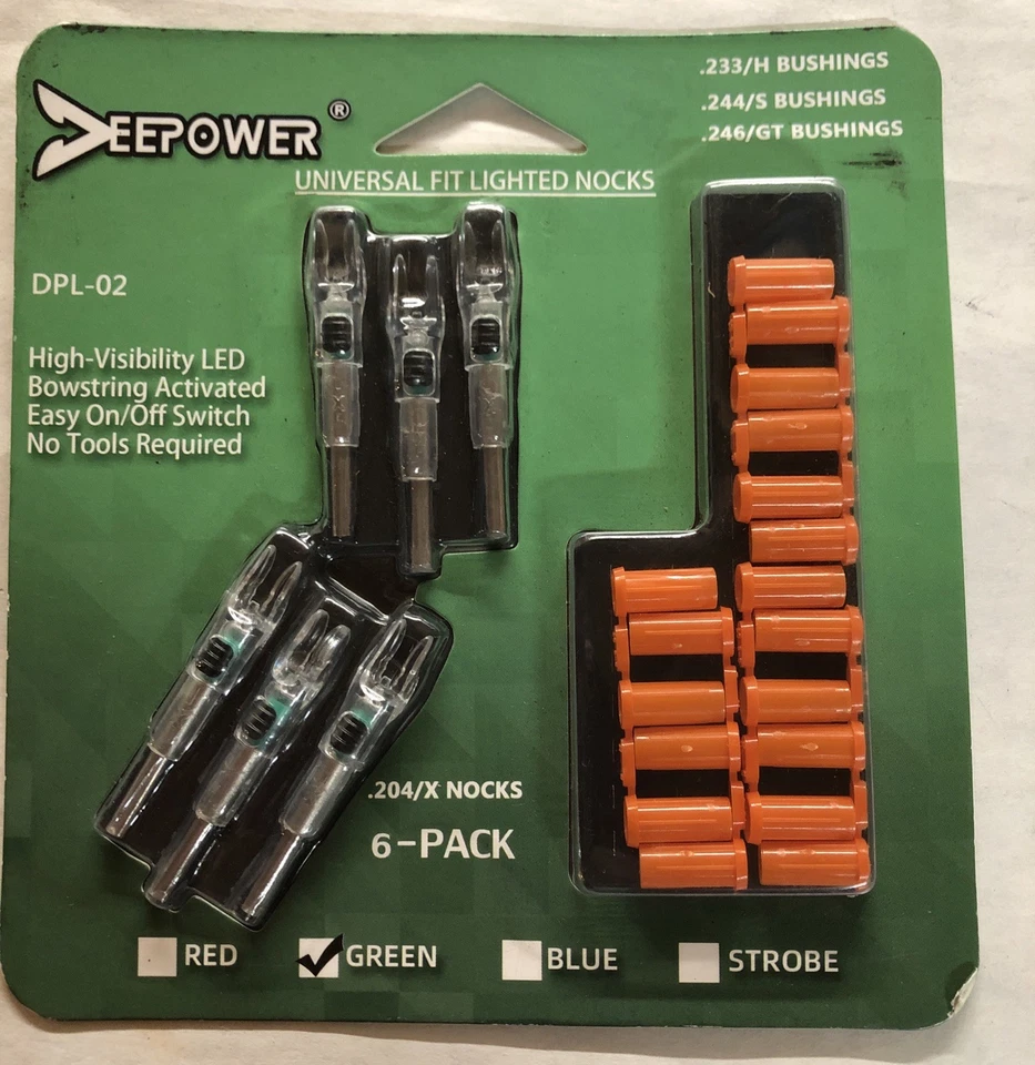 DEEPOWER LED Green Universal Fit Lighted Nock .204/X,  244, .233, .246 - Image 1 of 1
