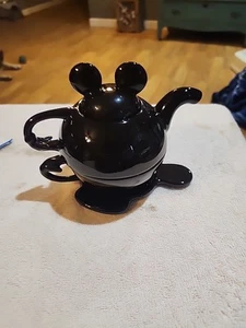 Vintage Walt Disney Mickey Mouse Tea For One Schwarz Tasse & Teekanne Untertasse Set Selten - Bild 1 von 7