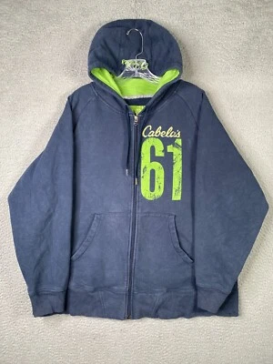 Cabelas Hoodie Mens 2XL Blue Fleece Full Zip Spellout Outdoors - Image 1 of 4