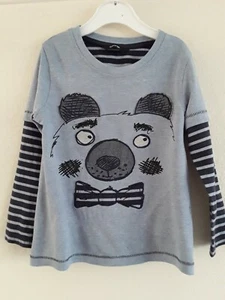 Toddler's bear face long sleeved top, blue mix, aged 2/3 years - Picture 1 of 6