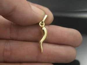 Cornicello Italian Horn Pendant 20mm Hand made in 14k Yellow Gold (Solid Item) - Picture 1 of 4