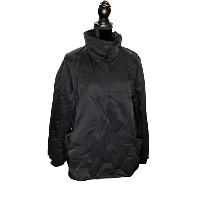 Chaqueta Eileen Fisher Mujer Grande Negra Forrada de Vellón Extraíble Capucha Cuello Alto Foto 1 de 4