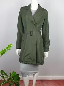 Black Rivet Size S Light Weight Green Double Breast Jacket Pockets Belts Women - Picture 1 of 13