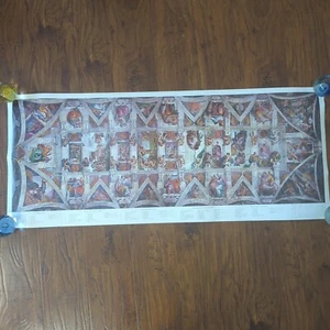 Michelangelo Lithograph Sistine Chapel Vault 1970 Multilingual 19.75x47 XL Print - Picture 1 of 10