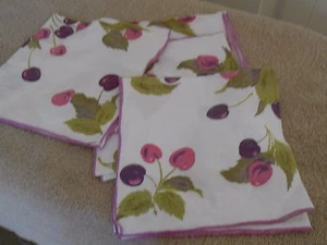 FIVE VINTAGE CHERRIES AND LEAVES NAPKINS----15" X 15 1/2" - Picture 1 of 1
