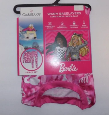 Conjunto de 2 capas base Cuddl Duds Barbie niñas pantalones medianos camisa rosa talla 7/8 Foto 1 de 2