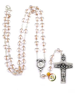 NEW MADE IN ITALY POPE FRANCIS PINK GLASS HEART ROSARY NECKLACE VEDELE CROSS - Picture 1 of 3